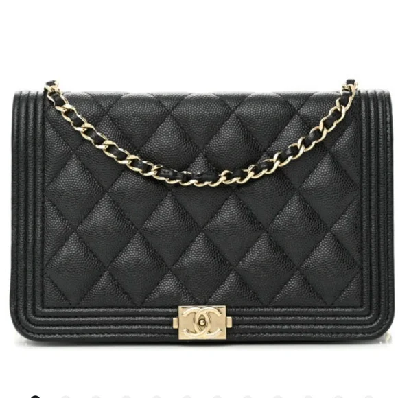 Chanel Caviar Quilted Boy Wallet On Chain WOC Black - Picture 1 of 17
